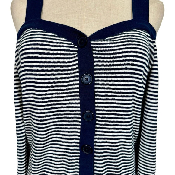 Anthropologie Krissy Striped Cold Shoulder Cardigan Navy - Picture 4 of 8